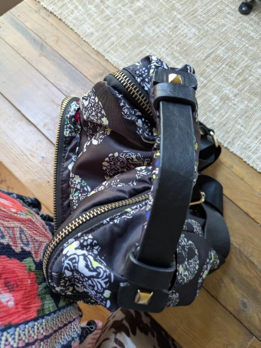 MMS Design Studio Sugar Skull Backpack Black Floral Satin Edgy Gothic #261